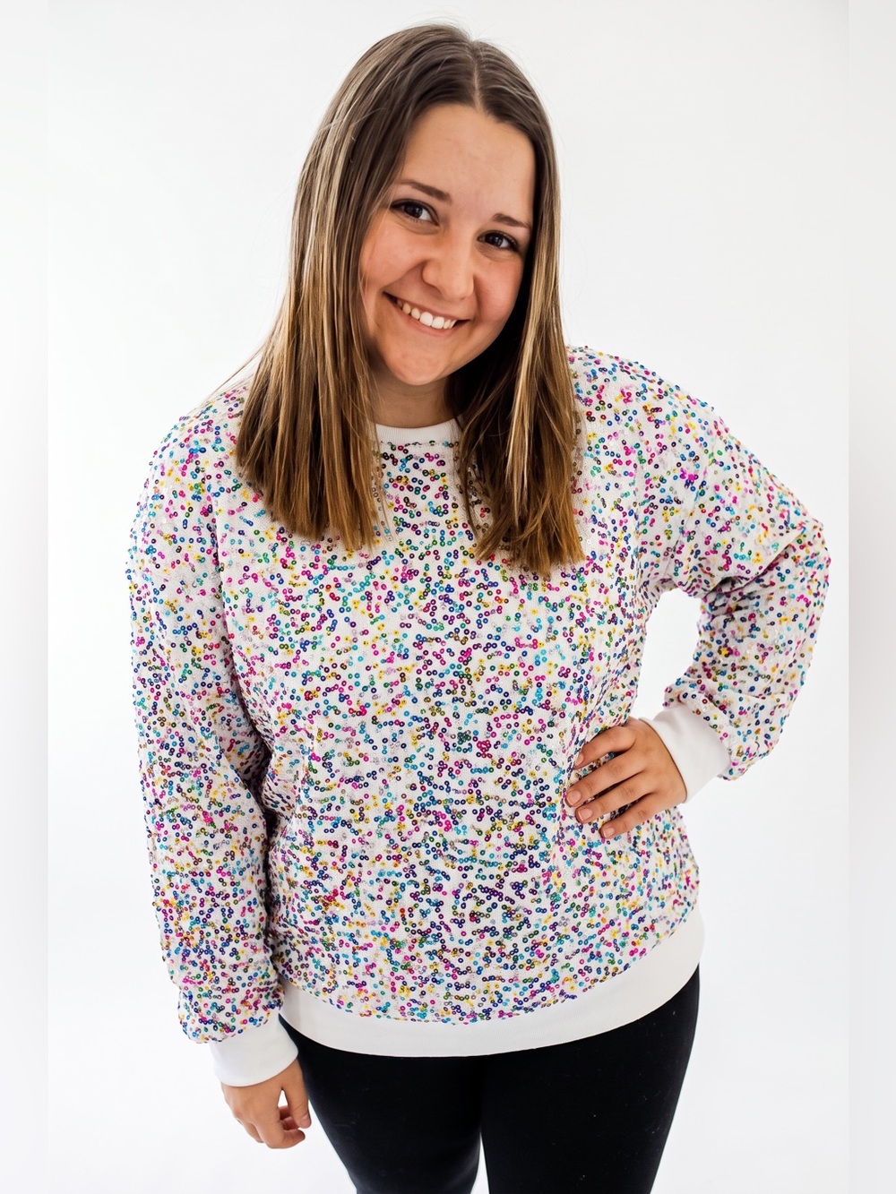Shiraleah White Confetti Speckle Sequin Sweatshirt